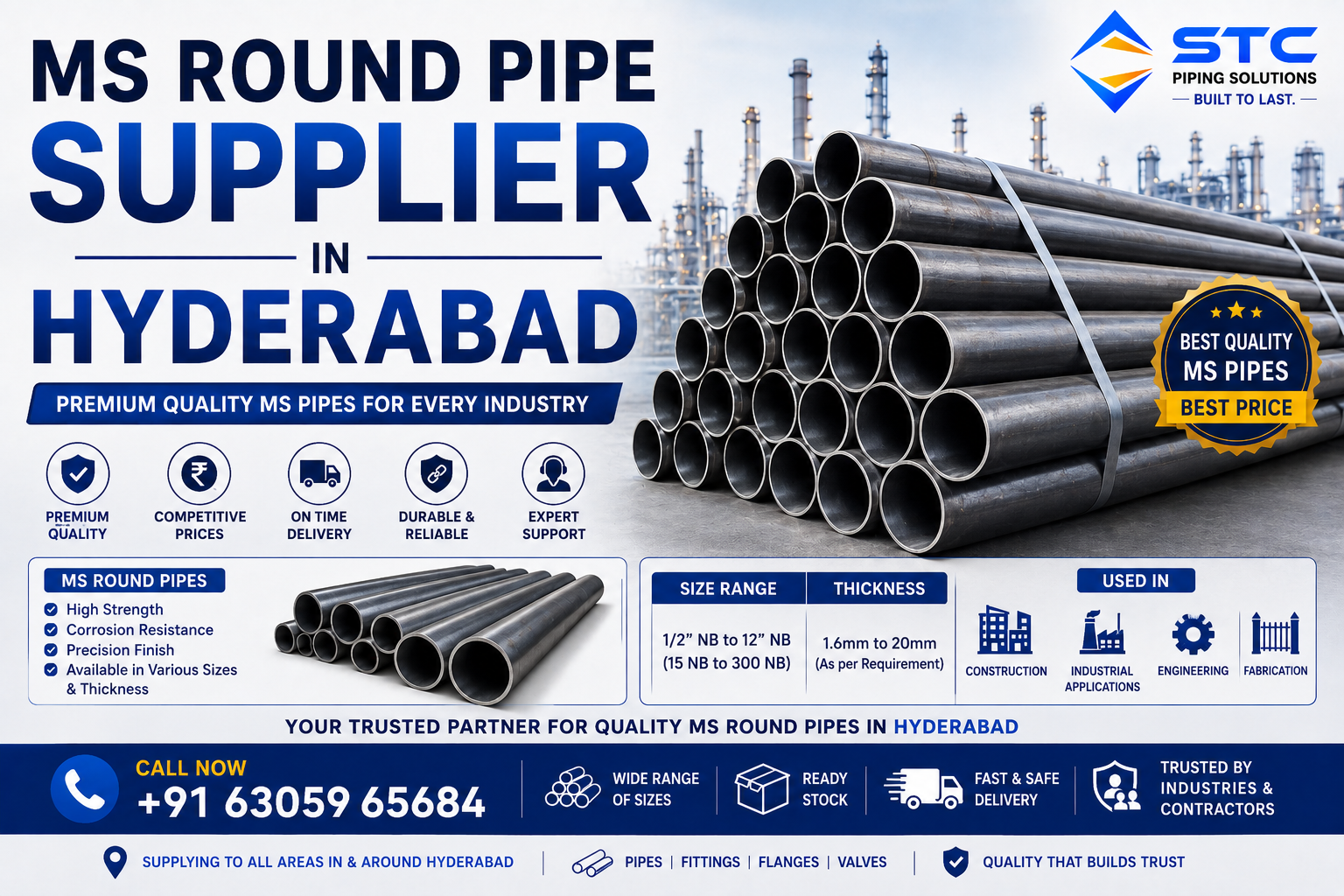 Mild Steel MS Round Pipe Wholesale Inventory Hyderabad